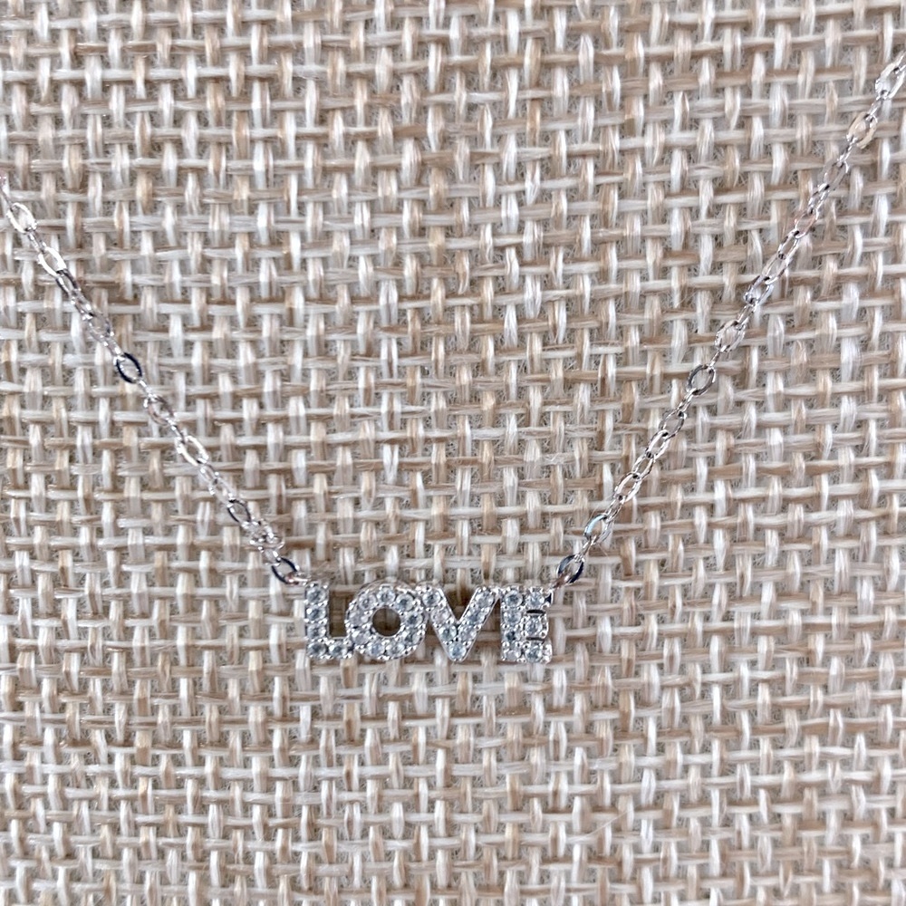 Nadri Pave LOVE CZ Pendant Silver Tone Necklace
